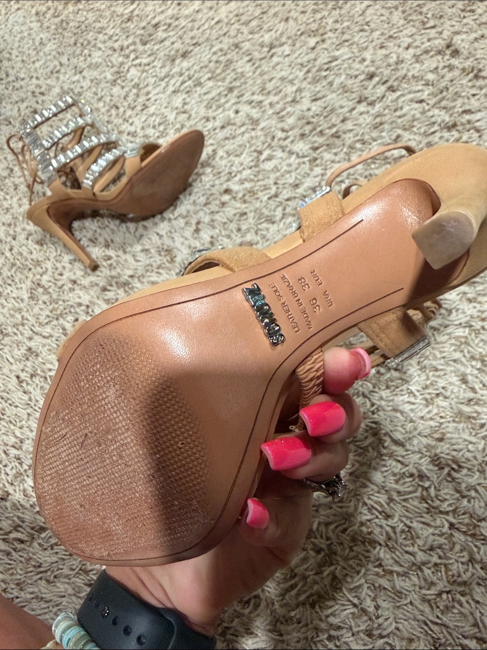 SCHUTZ Tan Crystal-Strap Gladiator Stiletto Sandals - Picture 5 of 6